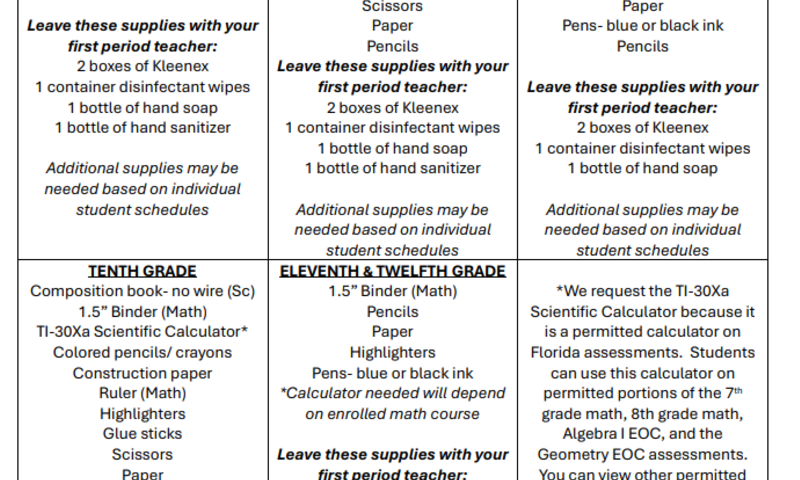 Read More - School Supply List 7-12